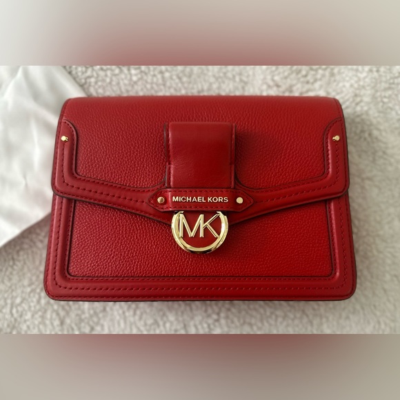 Michael Kors Bright Red Jessie Pebbled Leather Shoulder Bag | NWT - Picture 5 of 8